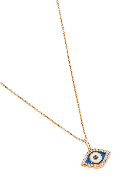 Evil Eye Charm Necklace, 14K Yellow Gold & Diamonds